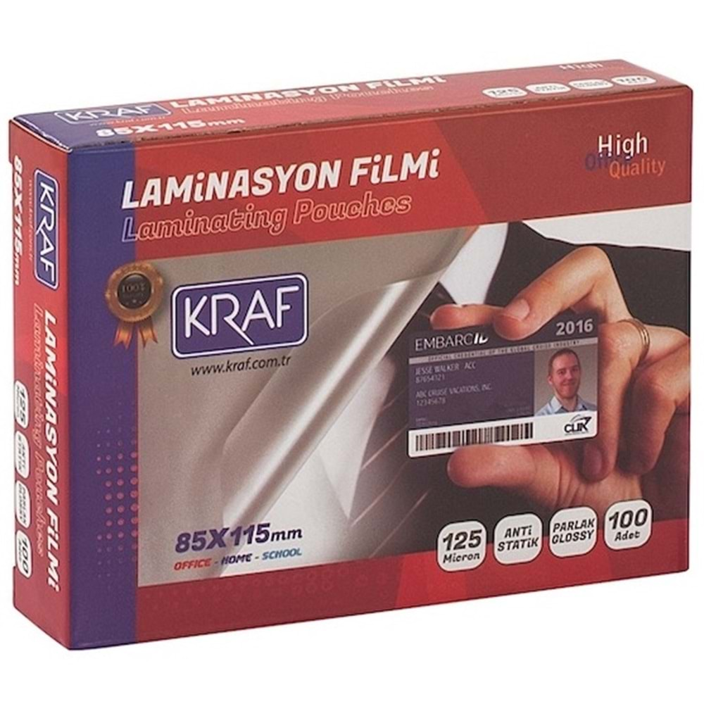 KRAF LAMİNASYON FİLMİ 125 MICRON 85*115 MM