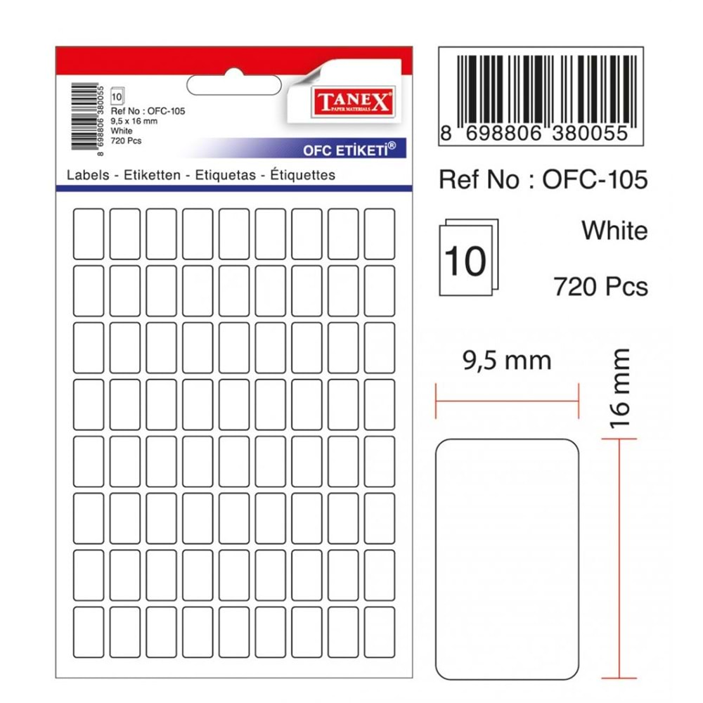 TANEX OFC-105 BEYAZ OFİS ETİKETİ 10 LU