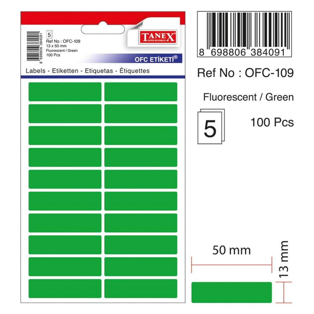 TANEX OFC-109 FLORASAN YEŞİL OFİS ETİKETİ 5 Lİ