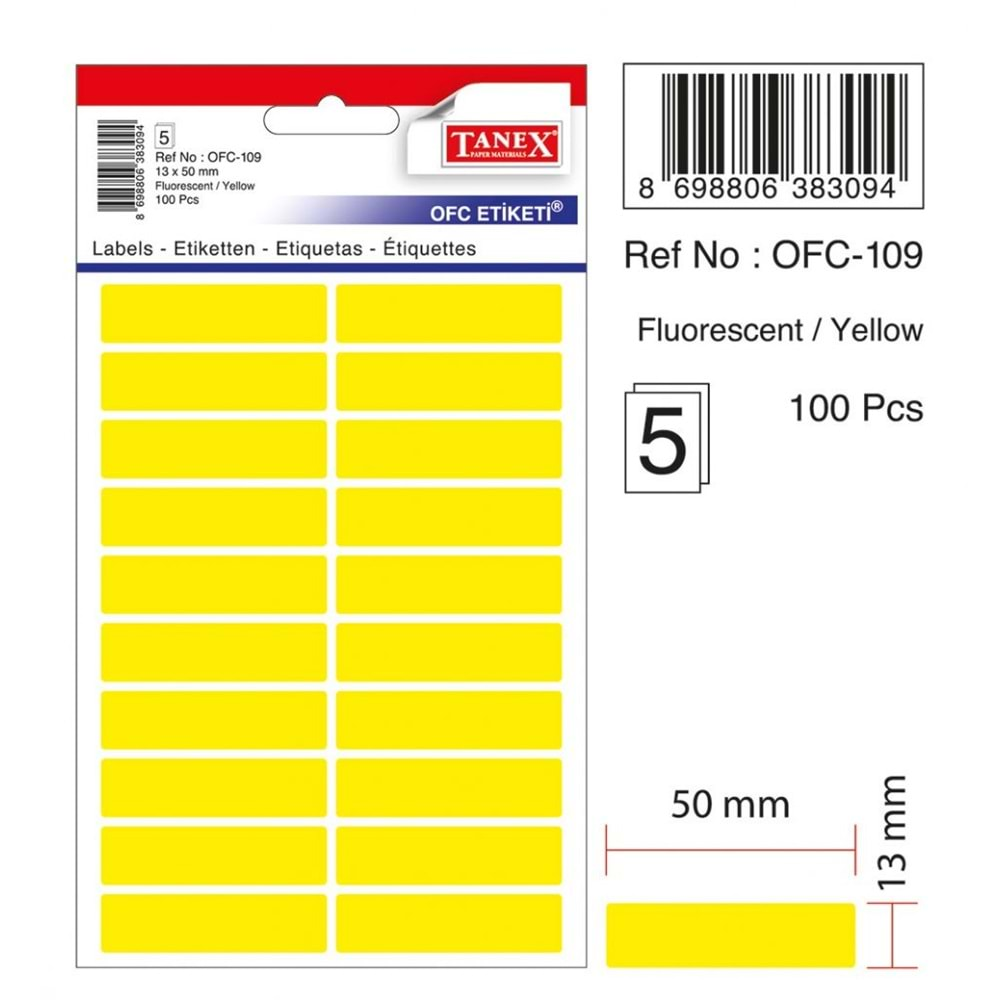 TANEX OFC-109 FLORASAN SARI OFİS ETİKETİ 5 Lİ