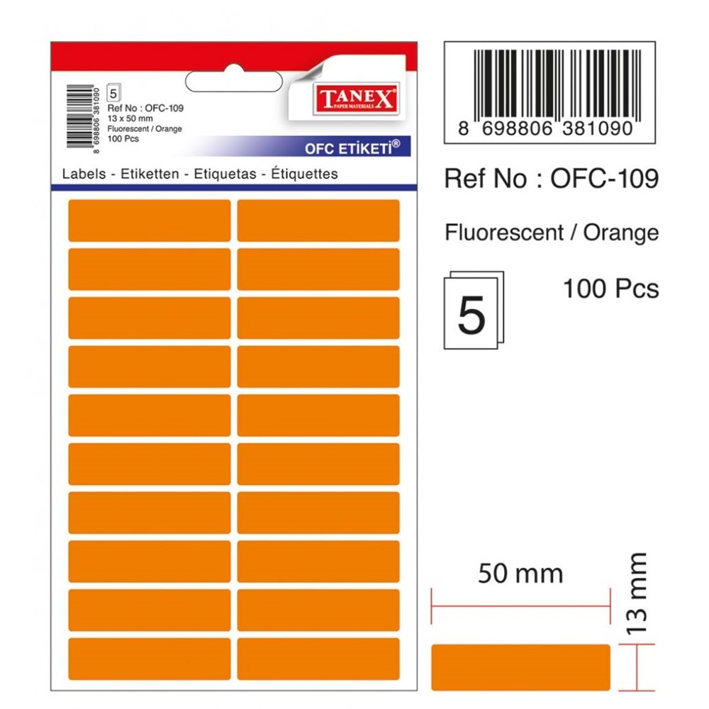 TANEX OFC-109 FLORASAN TURUNCU OFİS ETİKETİ 5 Lİ