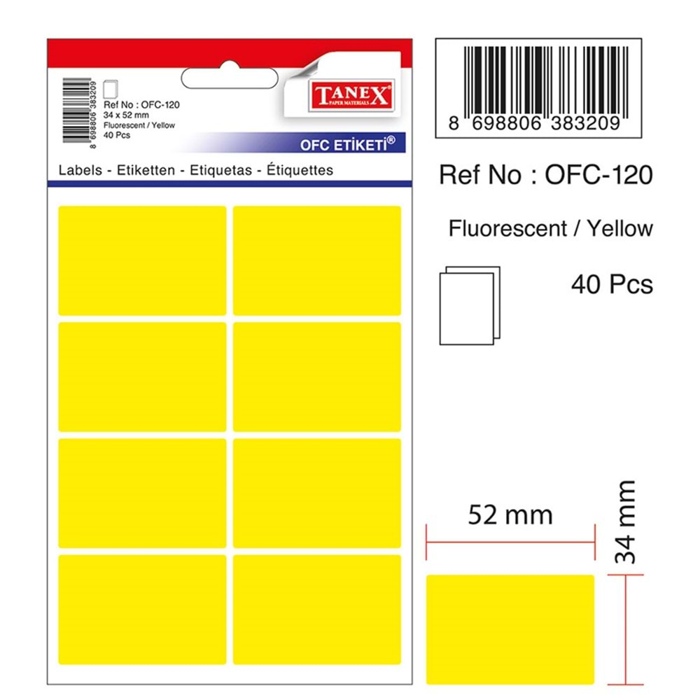 TANEX OFC-120 FLORASAN SARI OFİS ETİKETİ 5 Lİ