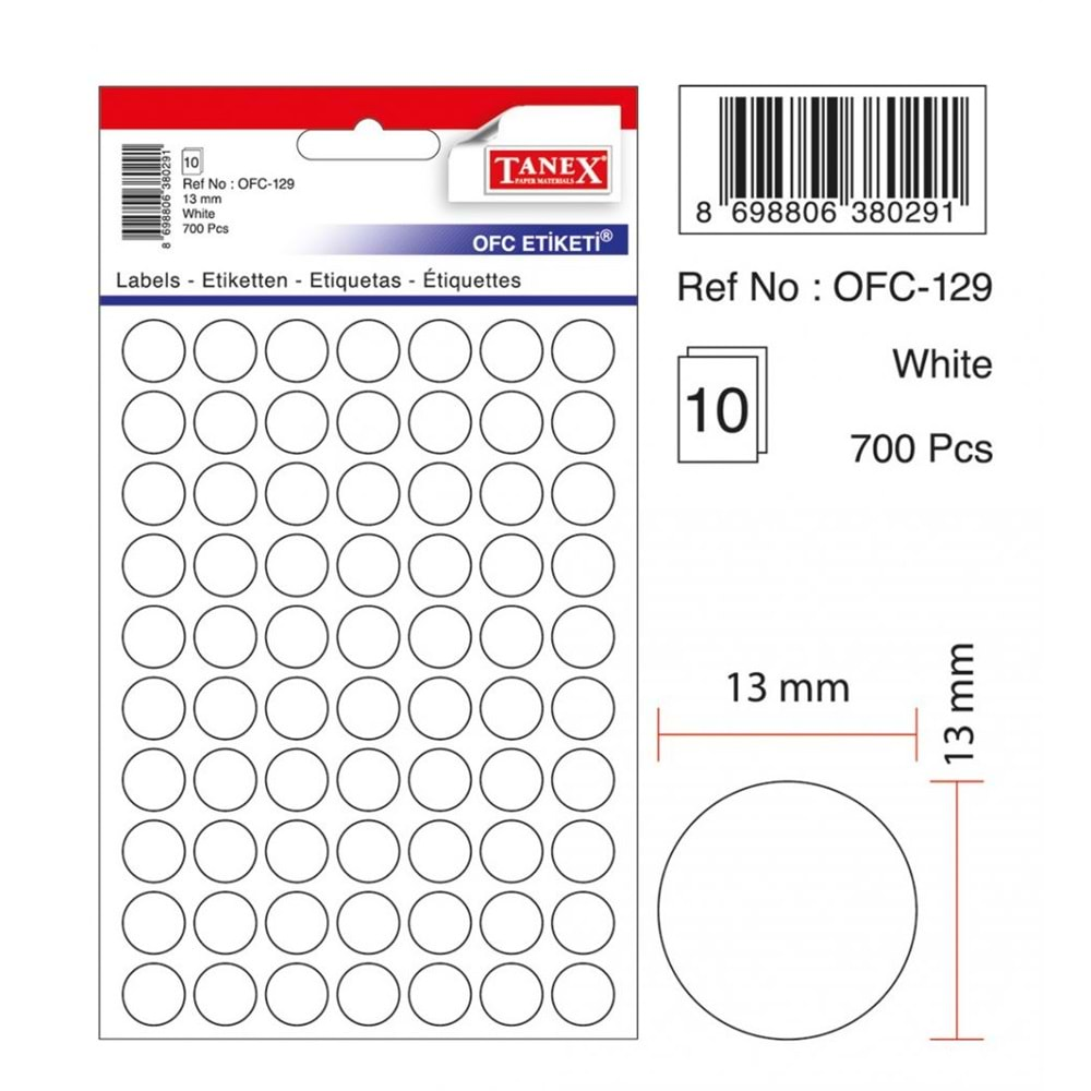 TANEX OFC-129 BEYAZ OFİS ETİKETİ 10 LU