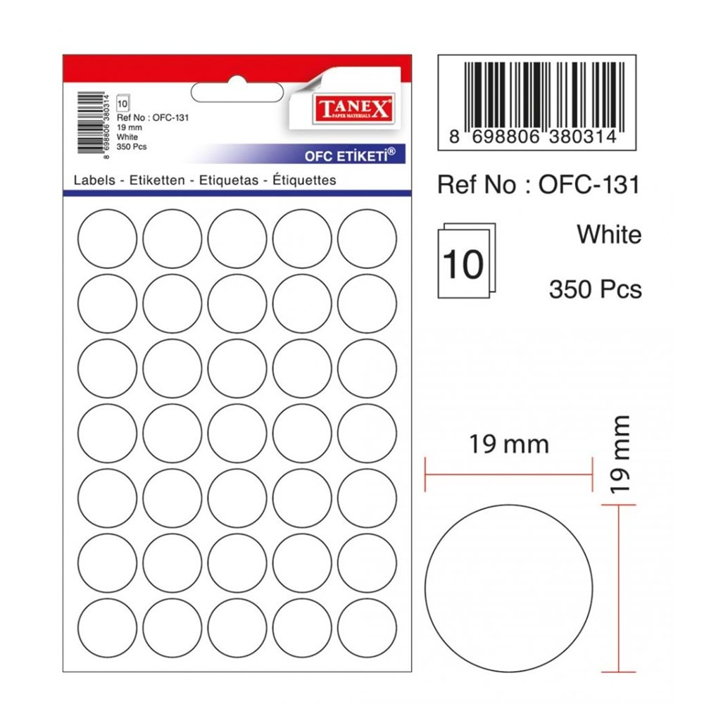 TANEX OFC-131 BEYAZ OFİS ETİKETİ 10 LU