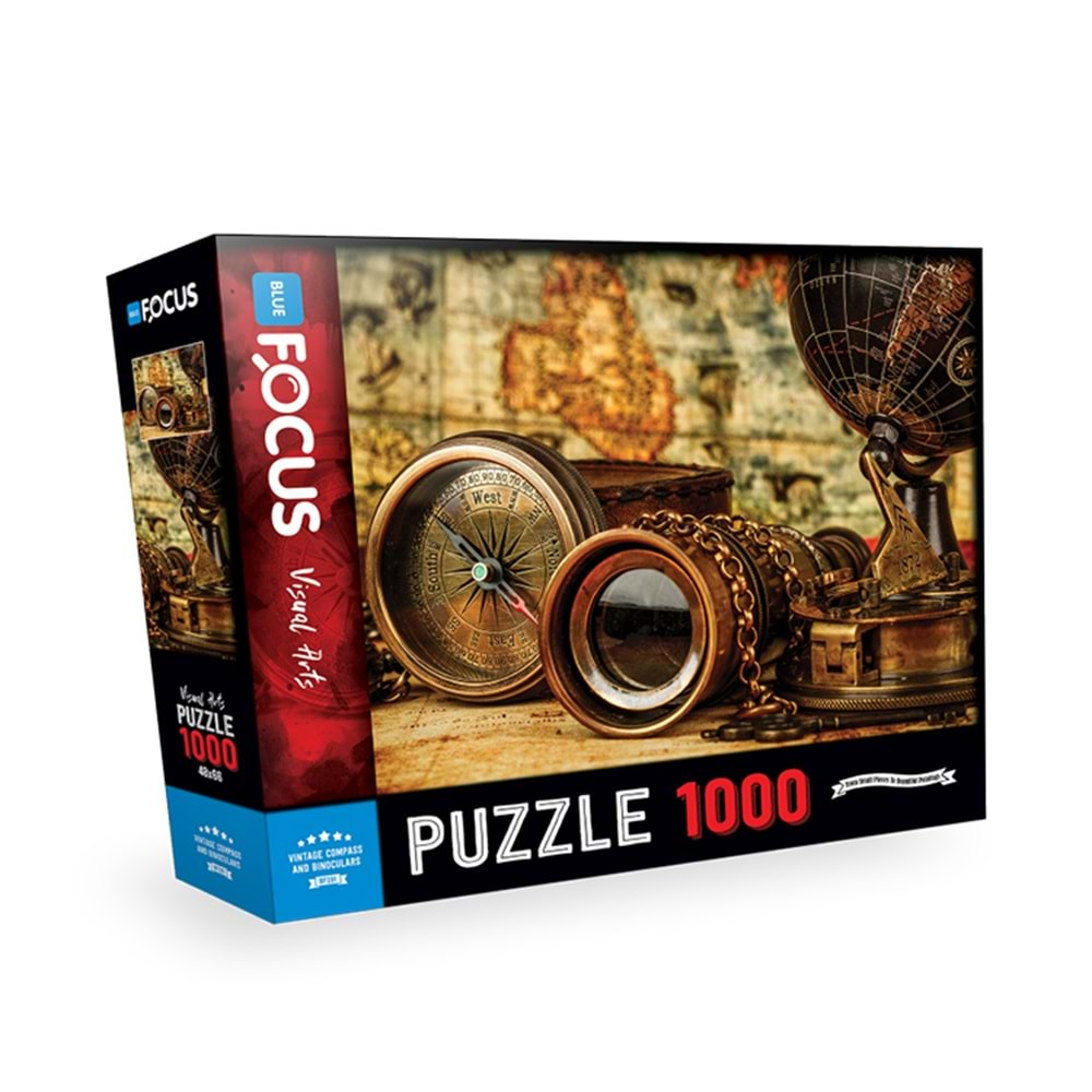 BLUE FOCUS PUZZLE 1000 PARÇA NOSTALJİK PUSULA ve DÜRBÜN