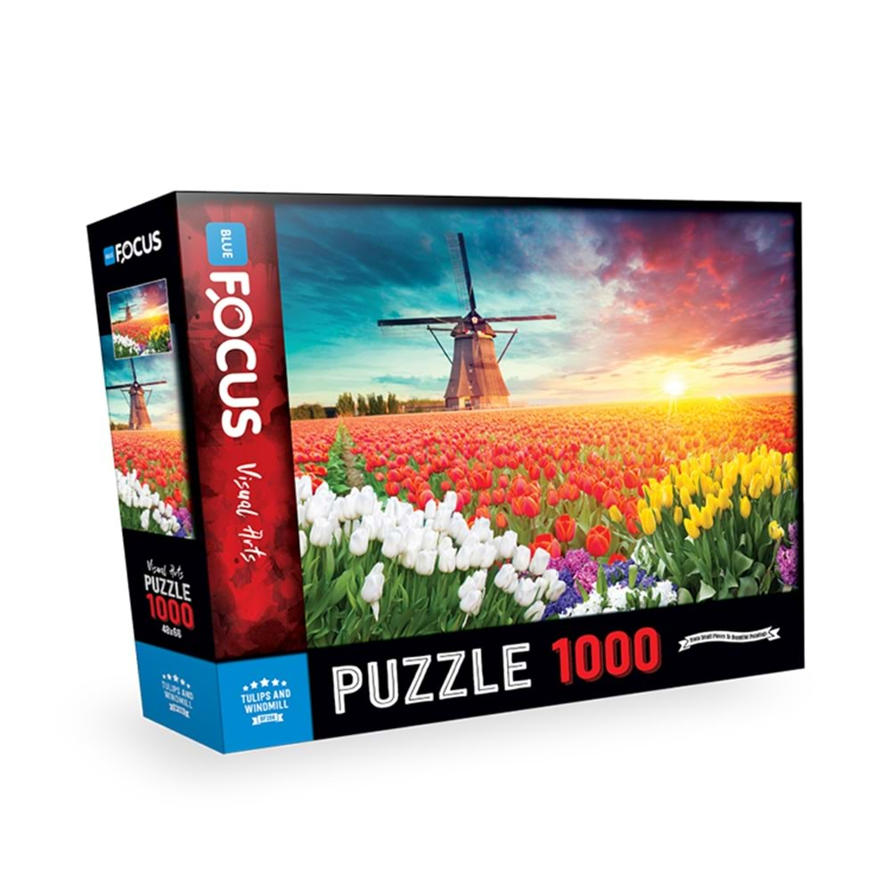 BLUE FOCUS PUZZLE 1000 PARÇA LALELER ve YEL DEĞİRMENİ