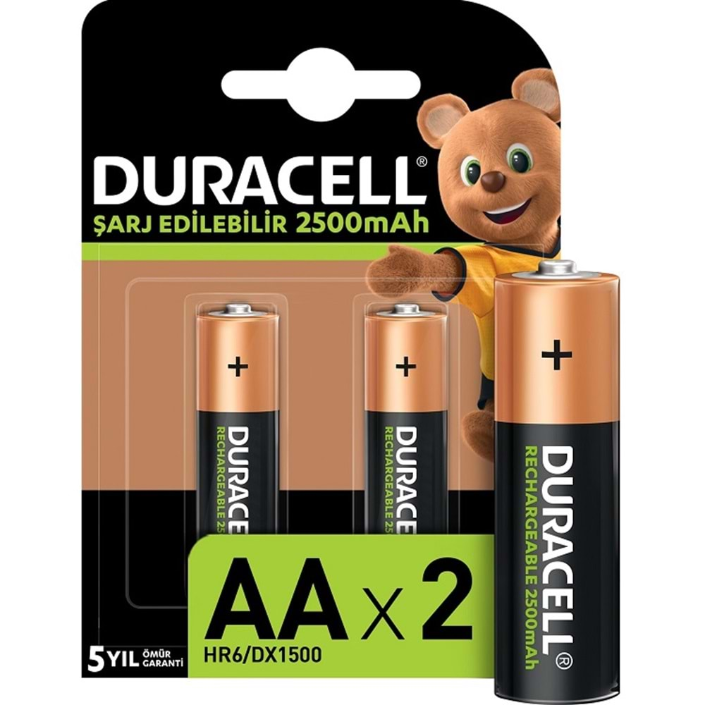 DURACELL ŞARJ EDİLEBİLİR PİL 2 Lİ AA 2500 mAh