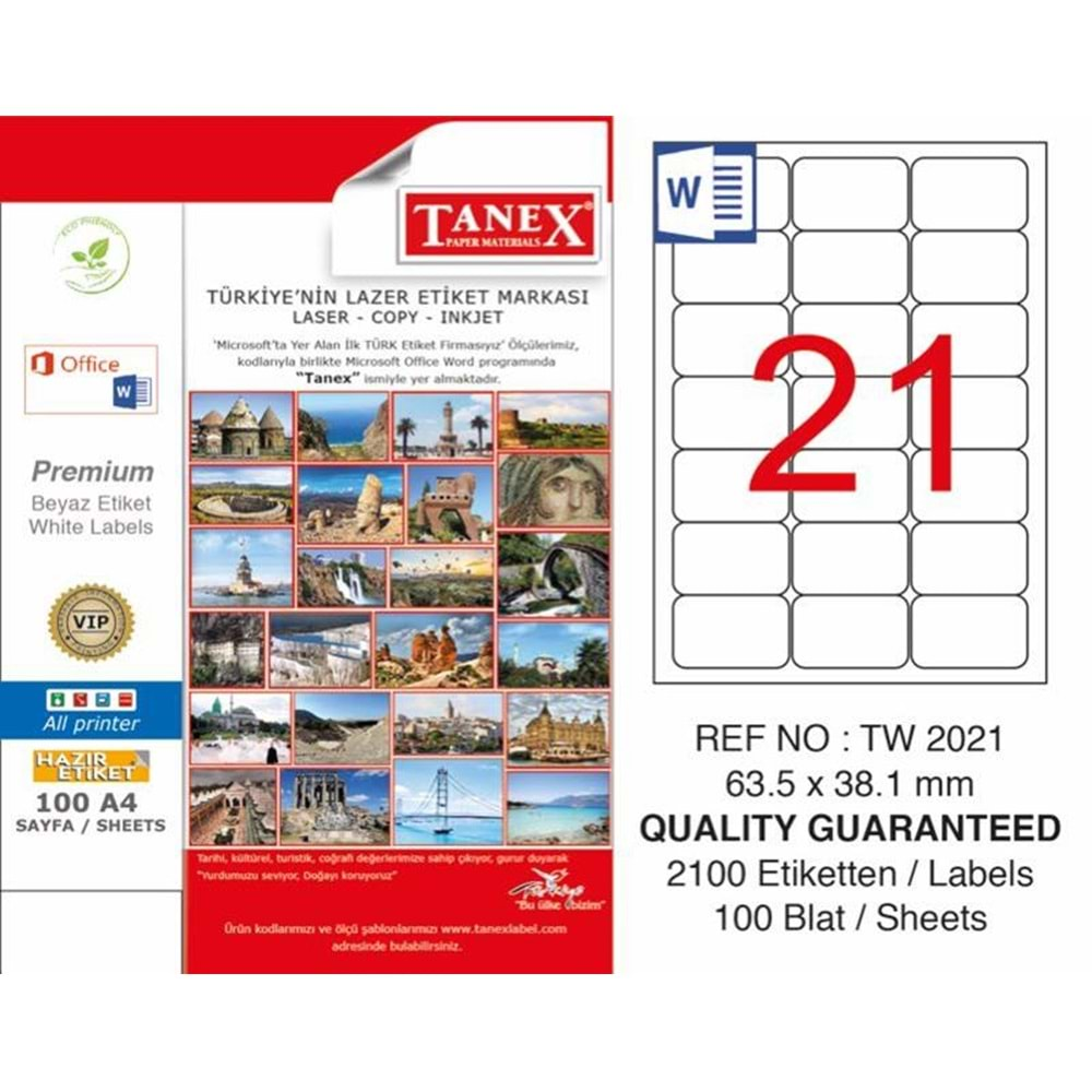 TANEX LASER ETİKET 63.5*38.1 MM TW-2021