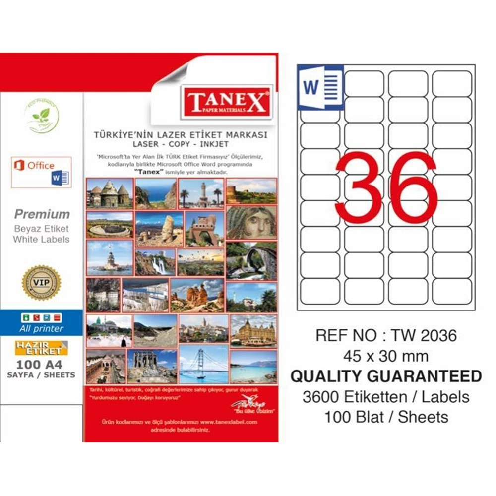 TANEX LASER ETİKET 45*30 MM TW-2036