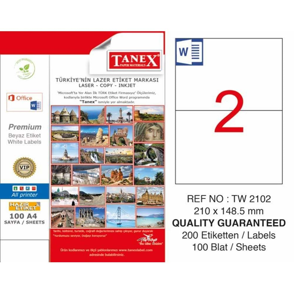 TANEX LASER ETİKET 210*148.5 MM TW-2102