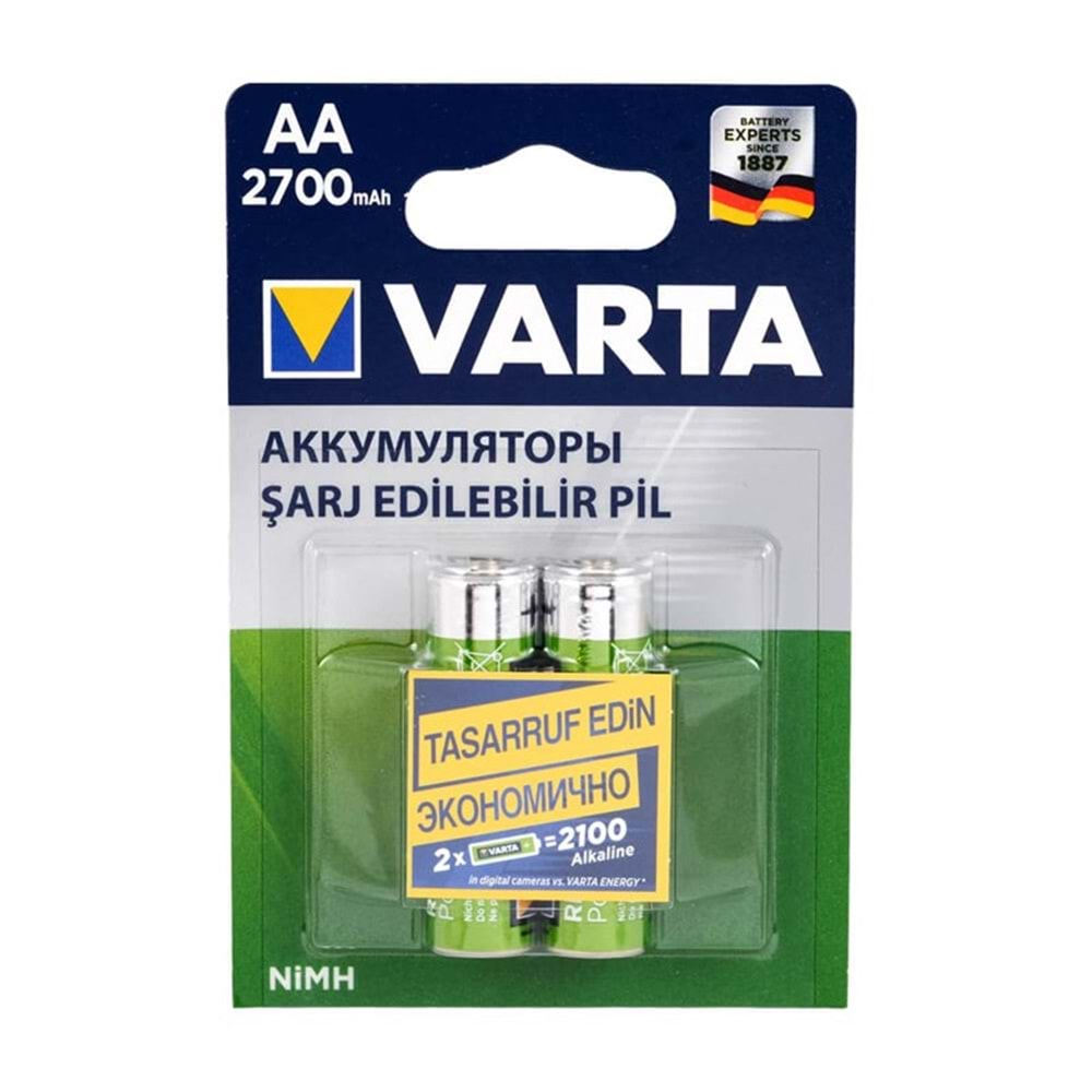 VARTA ŞARJ EDİLEBİLİR PİL 2 Lİ AA 2700 mAh