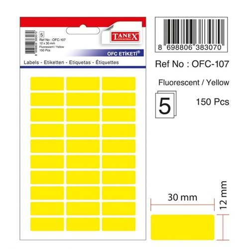 TANEX OFC-107 FLORASAN SARI OFİS ETİKETİ 5 Lİ