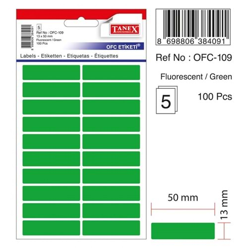 TANEX OFC-109 FLORASAN YEŞİL OFİS ETİKETİ 5 Lİ