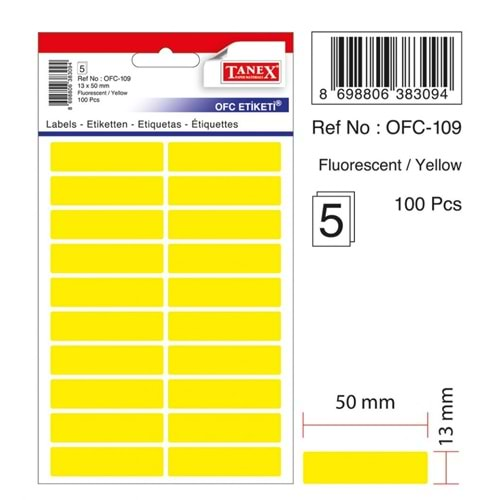 TANEX OFC-109 FLORASAN SARI OFİS ETİKETİ 5 Lİ