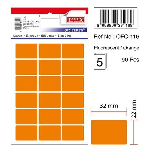 TANEX OFC-116 FLORASAN TURUNCU OFİS ETİKETİ 5 Lİ