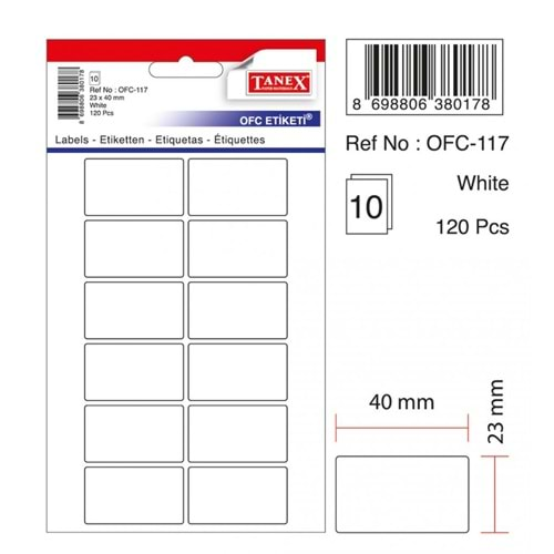 TANEX OFC-117 BEYAZ OFİS ETİKETİ 10 LU