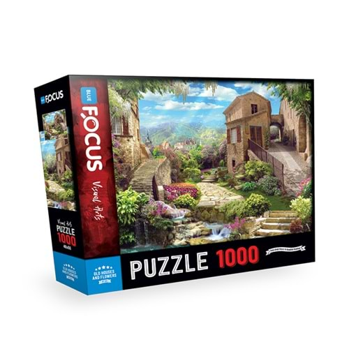 BLUE FOCUS PUZZLE 1000 PARÇA ESKİ EVLER ve ÇİÇEKLER