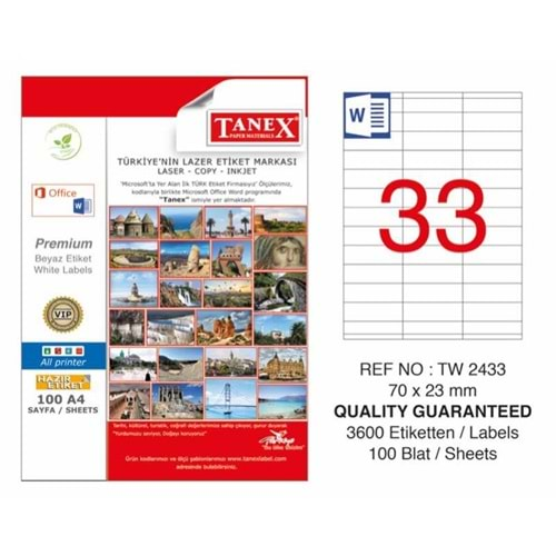 TANEX LASER ETİKET 70*23 MM TW-2433