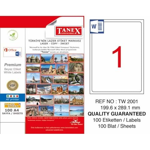 TANEX LASER ETİKET 199.6*289.1 MM TW-2001