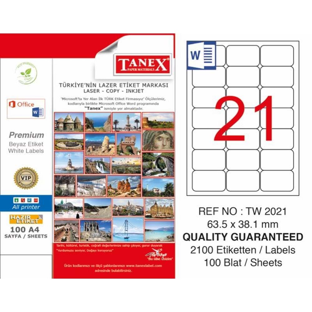 TANEX LASER ETİKET 63.5*38.1 MM TW-2021